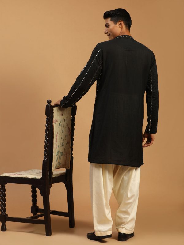 Shrestha By Vastramay Men s Black And Cream Viscose Kurta And Patiala Set Online Hot Sale