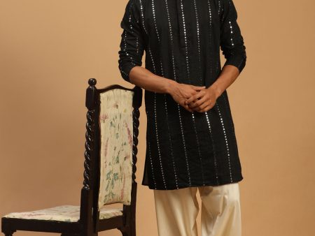 Shrestha By Vastramay Men s Black And Cream Viscose Kurta And Patiala Set Online Hot Sale