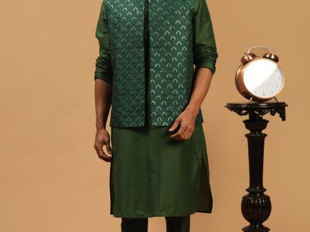 Shrestha By Vastramay Men s Green Silk Blend Jacket, Kurta & Pyjama Fashion