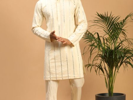 Shrestha By Vastramay Men s Cream Viscose Kurta Pyjama Set Discount