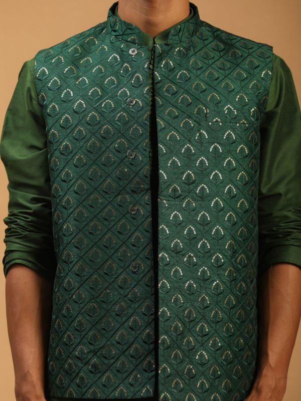 Shrestha By Vastramay Men s Green Silk Blend Jacket, Kurta & Pyjama Fashion