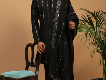 Shrestha By Vastramay Men s Black Viscose Kurta, Pyjama & Dupatta Set Online Hot Sale