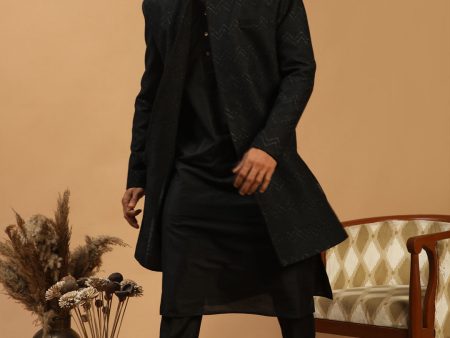 Shrestha By Vastramay Men s Black Viscose Sherwani Set For Sale