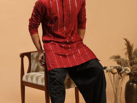 Shrestha By Vastramay Men s Maroon And Black Viscose Kurta And Patiala Set For Discount