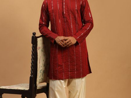 Shrestha By Vastramay Men s Maroon And Cream Viscose Kurta And Patiala Set For Cheap