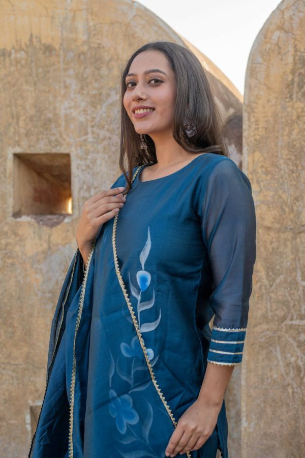 Women s Blue Hand Painted Sharara Set - Isya Online Sale