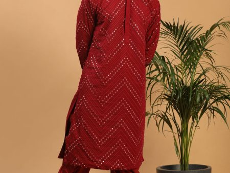 Shrestha By Vastramay Men s Maroon Georgette Kurta And Dhoti Set Sale