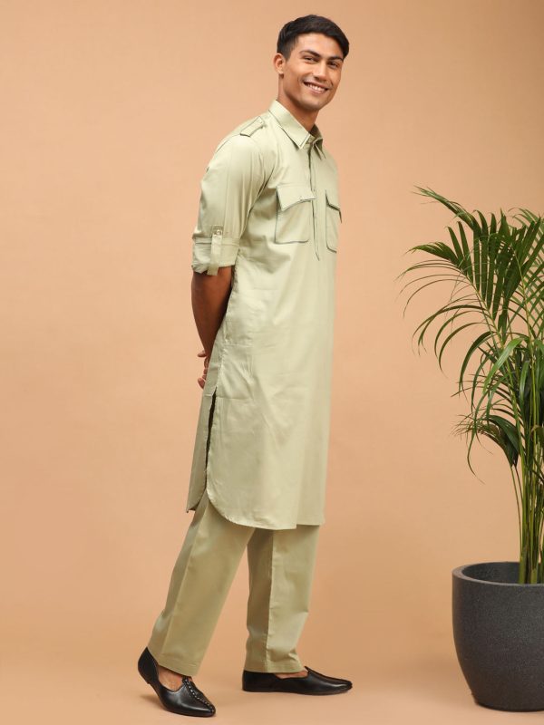 Shrestha By Vastramay Men s Green Cotton Blend Pathani Kurta Set Online Hot Sale