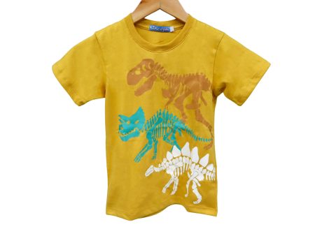 Kidscapade B Short Sleeves T-Shirt with 3 Skeleton Dinosaur Print - Mustard on Sale