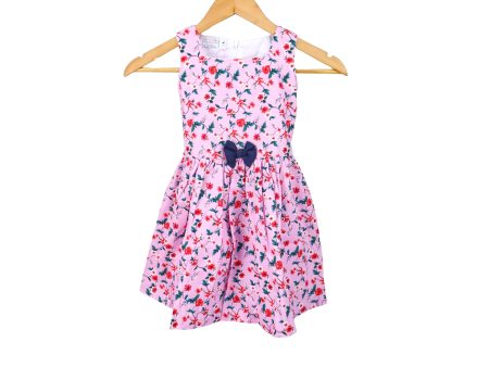 JKC Square Neck Sleeveless Dress with Floral Print and Ribbon - Pink Hot on Sale