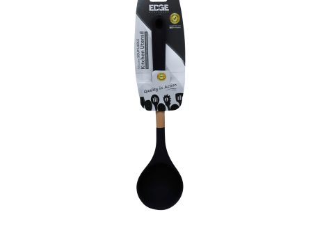 Edge Black Silicone Slotted Wood Soup Ladle with Silicone Handle on Sale