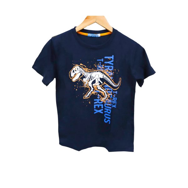 Kidscapade B Short Sleeves T-Shirt with Skeletal T-Rex Print - Navy Blue on Sale