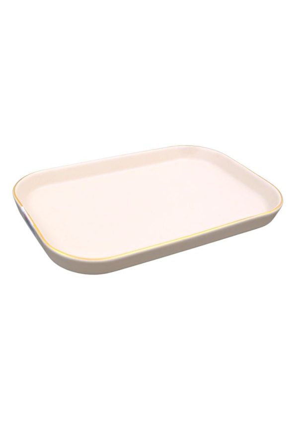 Cuisson Small Rectangular Ceramic Plate with Gold Rim 14 x 11 x 3cm Online