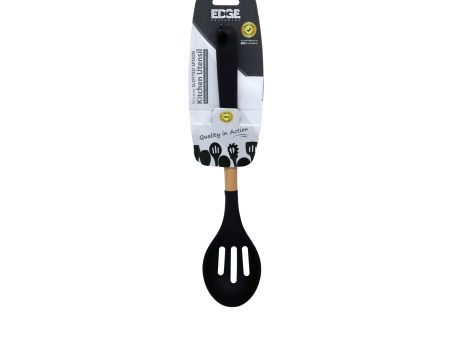 Edge Black Silicone Slotted Wood Spoon with Silicone Handle Discount