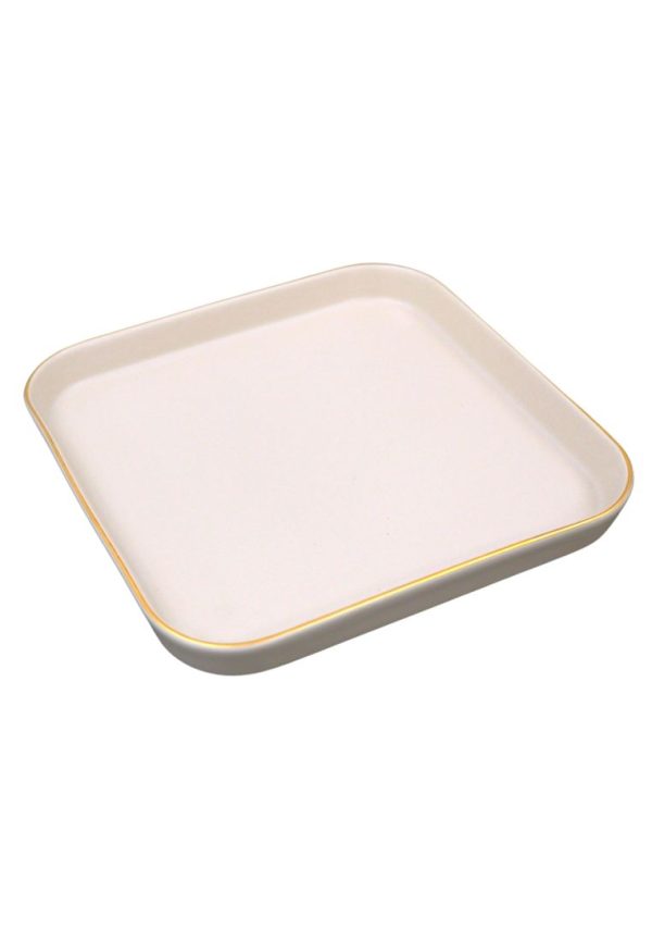 Cuisson Large Square Ceramic Plate with Gold Rim 21 x 21 x 3cm Online now