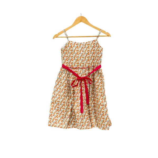 Kidscapade P. Square Neck with Ruffles Dress with Adjustable Strap and Floral Print - Beige Online