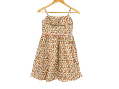 Kidscapade P. Square Neck with Ruffles Dress with Adjustable Strap and Floral Print - Beige Online