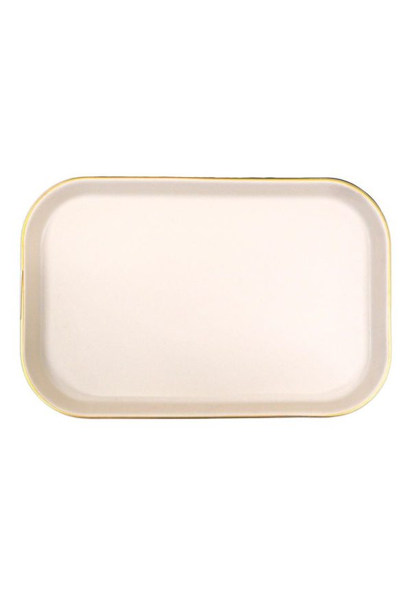 Cuisson Large Rectangular Ceramic Plate with Gold Rim  23 x 15 x 3cm Online Sale