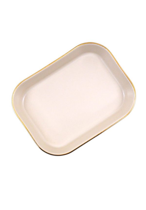 Cuisson Rectangular Ceramic Deep Plate with Gold Rim 14 x 11 x 4cm For Discount