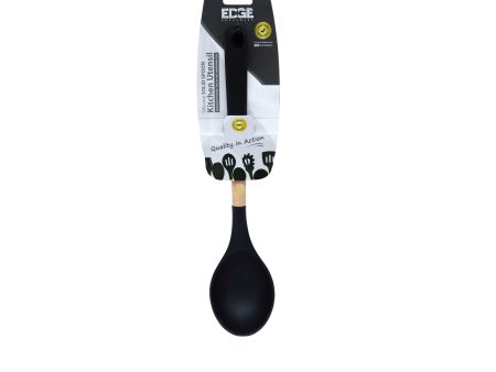 Edge Black Silicone Slotted Wood Solid Spoon with Silicone Handle Online