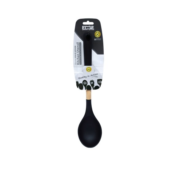 Edge Black Silicone Slotted Wood Solid Spoon with Silicone Handle Online