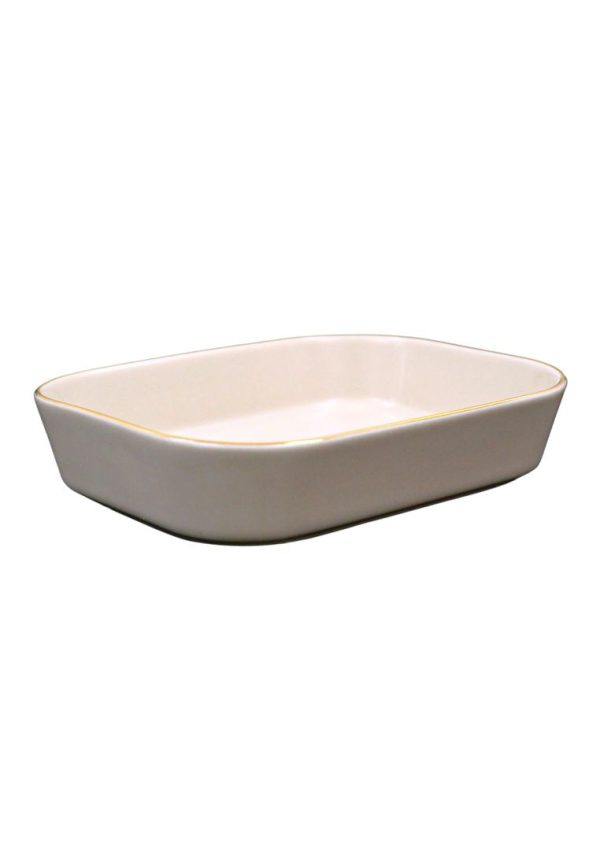 Cuisson Rectangular Ceramic Deep Plate with Gold Rim 14 x 11 x 4cm For Discount