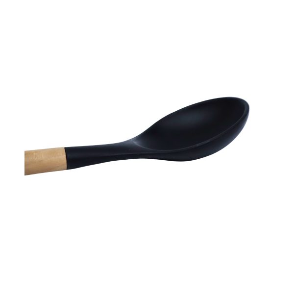 Edge Black Silicone Slotted Wood Solid Spoon with Silicone Handle Online