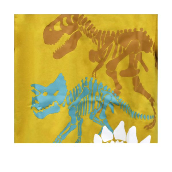 Kidscapade B Short Sleeves T-Shirt with 3 Skeleton Dinosaur Print - Mustard on Sale