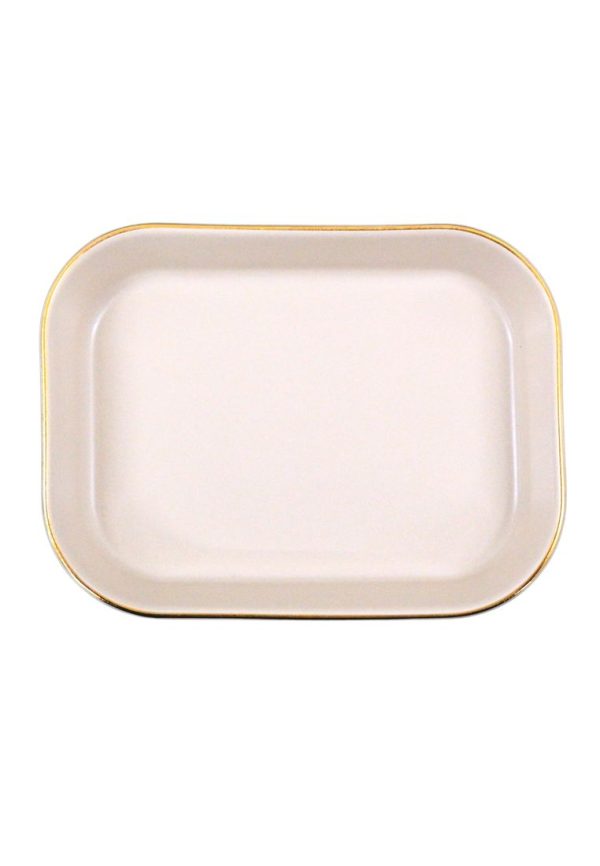 Cuisson Rectangular Ceramic Deep Plate with Gold Rim 14 x 11 x 4cm For Discount