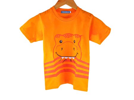 Kidscapade B Short Sleeves T-Shirt with Dinosaur Face Print - Blazing Orange Fashion