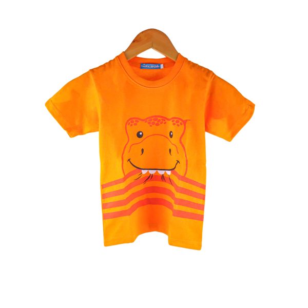 Kidscapade B Short Sleeves T-Shirt with Dinosaur Face Print - Blazing Orange Fashion